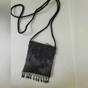 Vintage bejeweled small black crossbody satchel purse